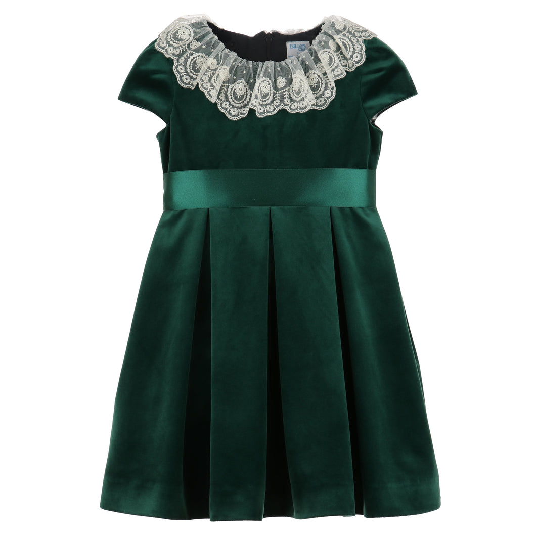 Deluxe Velvet Dress w/ Lace - Green