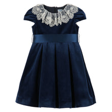 Load image into Gallery viewer, Deluxe Velvet Dress w/ Lace - Navy

