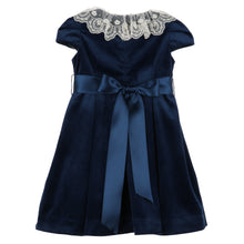 Load image into Gallery viewer, Deluxe Velvet Dress w/ Lace - Navy
