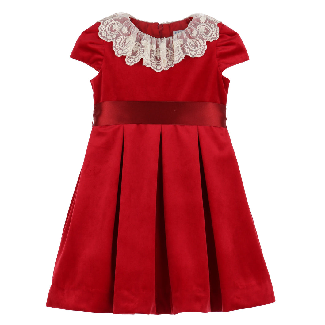 Deluxe Velvet Dress w/ Lace - Red
