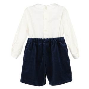 Deluxe Velvet Short & Shirt Set- Navy