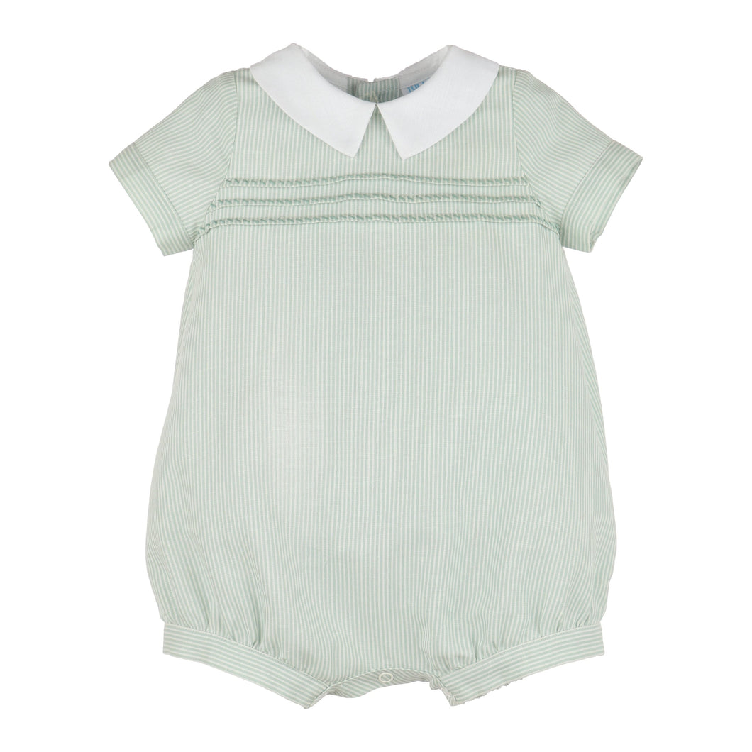 Pleated Embroidered Boy Bubble in Green