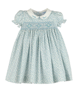 Dancing Roses Smocked Dress in Blue