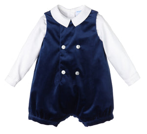 Deluxe Velvet Boy Romper- Navy