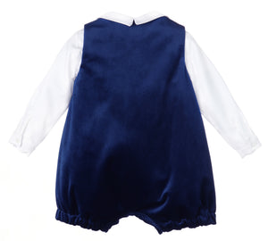 Deluxe Velvet Boy Romper- Navy