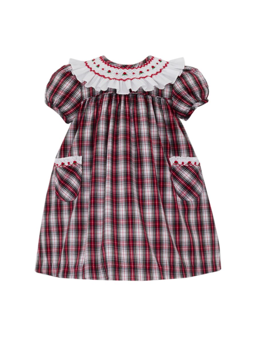 Anne Pleated Tartan Float Dress- Red/White Plaid