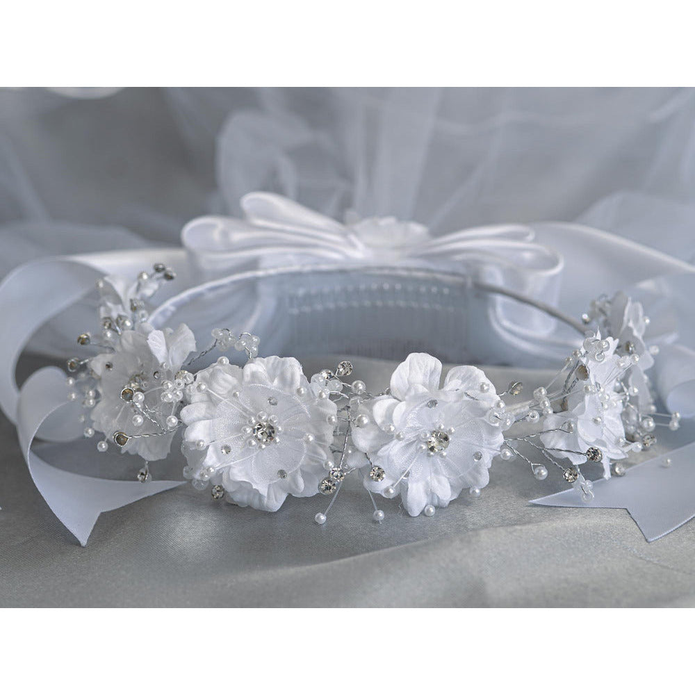 Veil - Silk/Organza Flowers w/ Pearls/Rhinestones