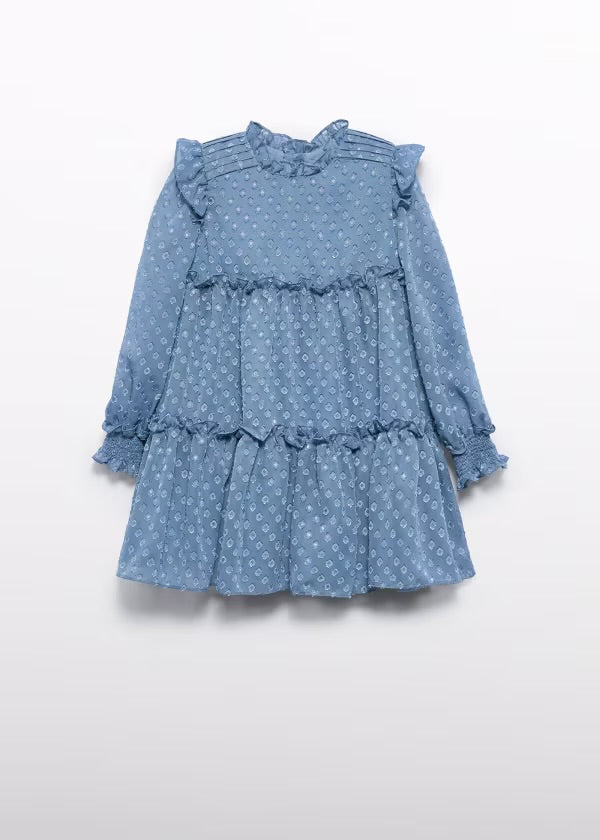 Girls Plumeti Jacquard dress - Cerulean Blue