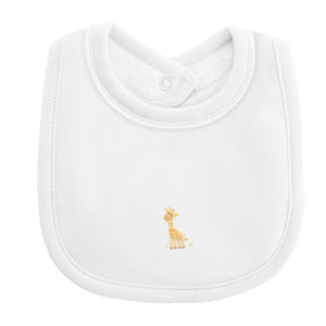 Jungle Embroidered Bib w/ Piping- White