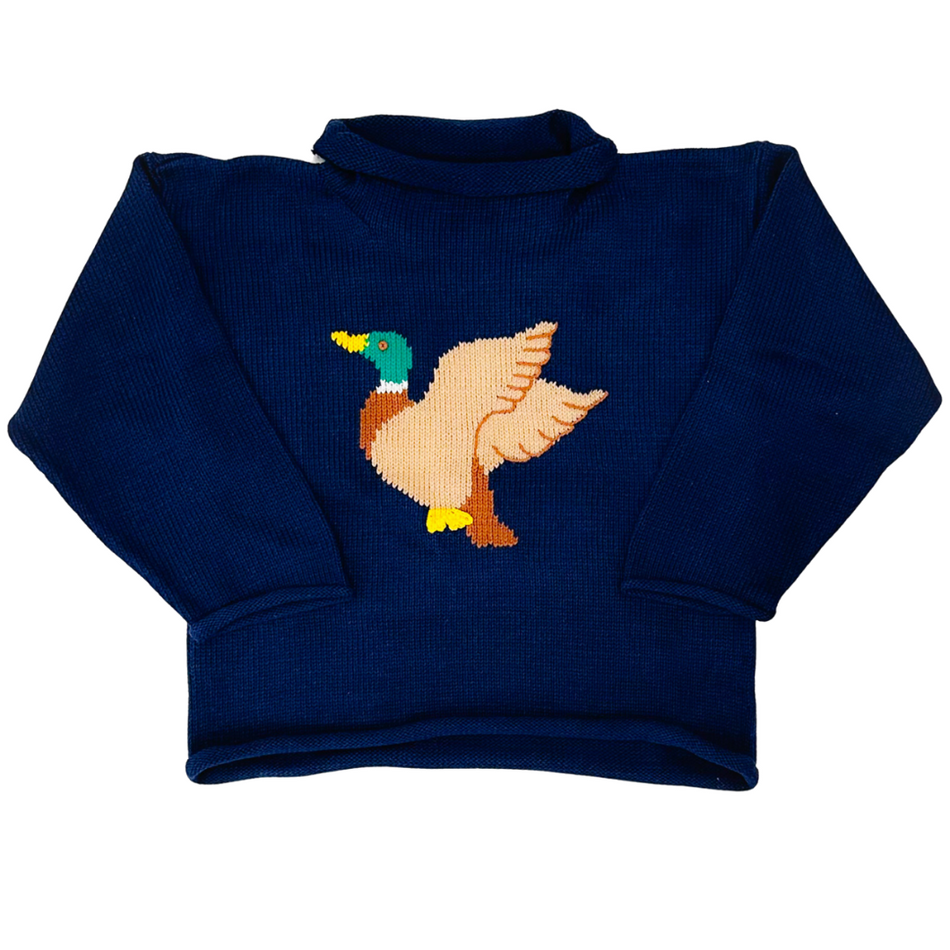 Flying Mallard Roll Neck Sweater - Navy Blue