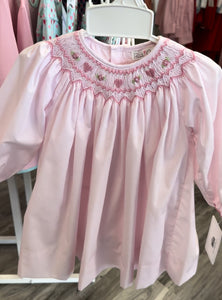 Roses & Hearts Smocked Dress- Pink