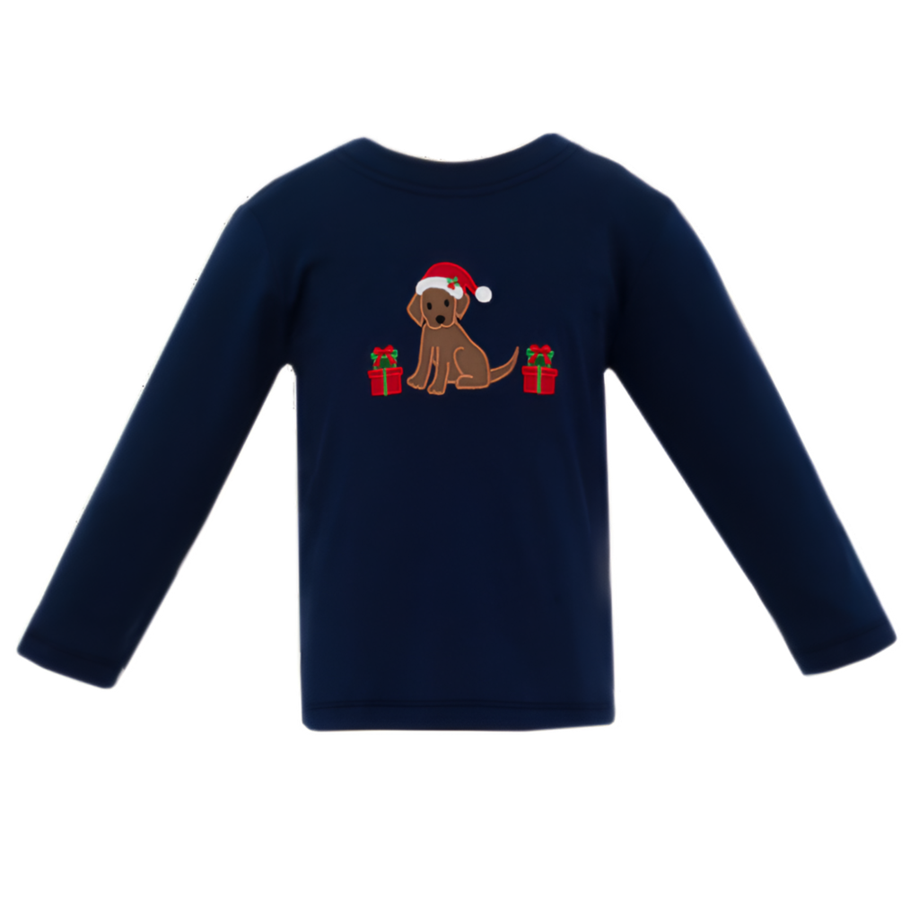 LS Christmas Puppy Boys Solid Knit Shirt - Navy