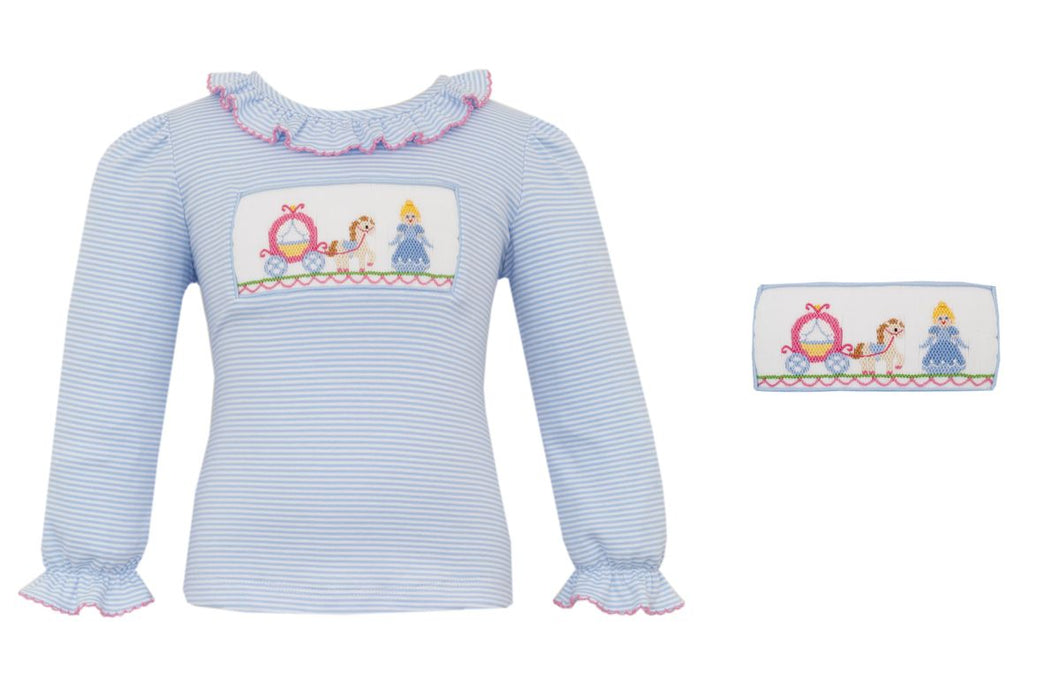 Cinderella Smocked T-Shirt LS- Blue Stripe
