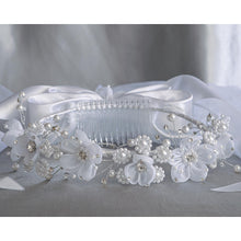 Load image into Gallery viewer, Veil w/ Organza Flowers, Pearls &amp; Rhinestones
