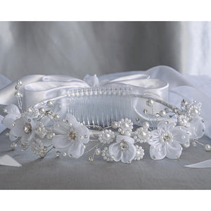 Veil w/ Organza Flowers, Pearls & Rhinestones