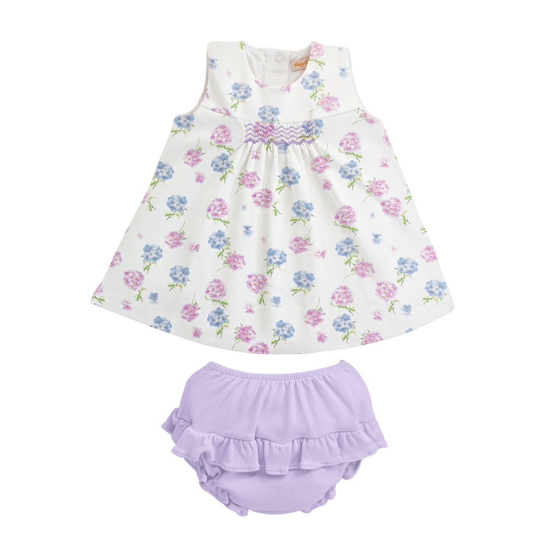 Lilac Hydrangeas Dress & Diaper Cover Set