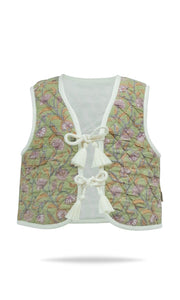Dress Set w/ Vest & Bag- Sage Floral/Off-White