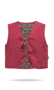 Dress Set w/ Rev Vest & Bag- Sage Floral/Red
