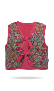 Dress Set w/ Rev Vest & Bag- Sage Floral/Red