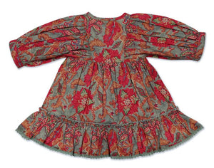 Dress Set w/ Rev Vest & Bag- Sage Floral/Red
