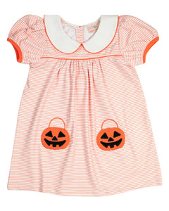 Striped Knit Dress w/ Jack-O-Lantern Pockets