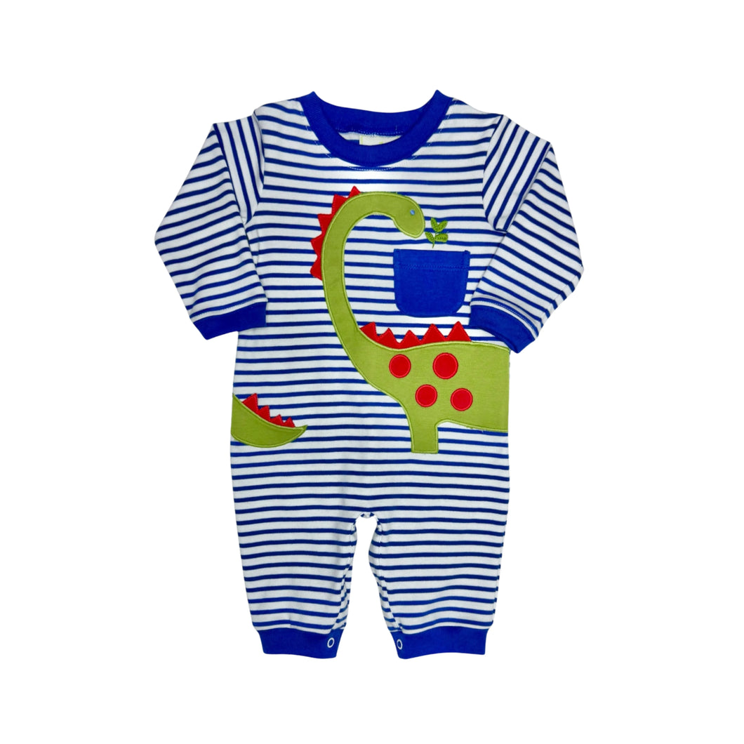 Dino Jacob Romper LS- Royal Blue Stripe