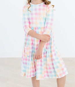 Pastel Plaid Pocket Twirl Dress