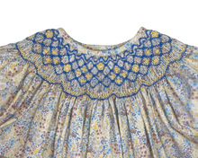 Load image into Gallery viewer, Blue &amp; Yellow Floral Emma Smocked Bishop Dress
