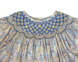 Blue & Yellow Floral Emma Smocked Bishop Dress