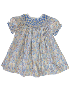 Blue & Yellow Floral Emma Smocked Bishop Dress