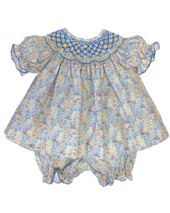 Blue & Yellow Floral Emma Smocked Bloomer Set