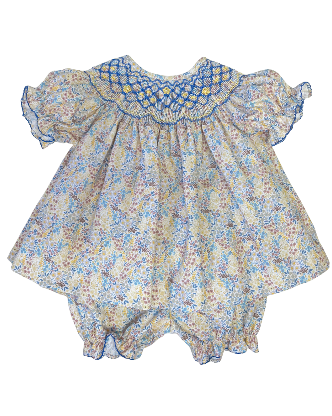 Blue & Yellow Floral Emma Smocked Bloomer Set