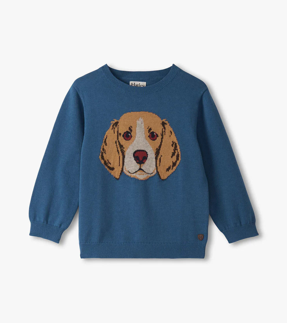 Puppy Crew Neck Sweater- Blue