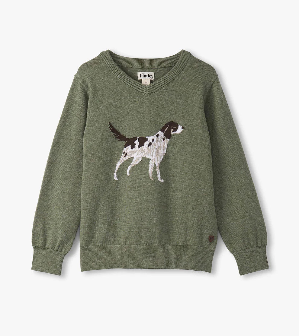 Hunting Dog Crew Neck Sweater- Green
