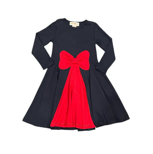 Grand Bow Dress - Navy & Red