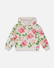 Load image into Gallery viewer, French Terry Cardigan w/ Hood- Huge Flowers
