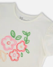 Load image into Gallery viewer, Pink Flower Tee w/ Puff Sleeves- White
