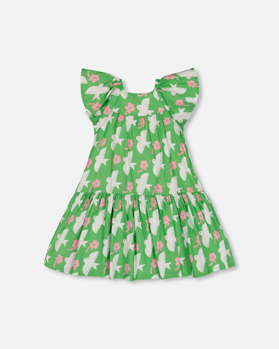 Bird Dress w/ Flounce Sleeves- Green