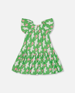 Bird Dress w/ Flounce Sleeves- Green