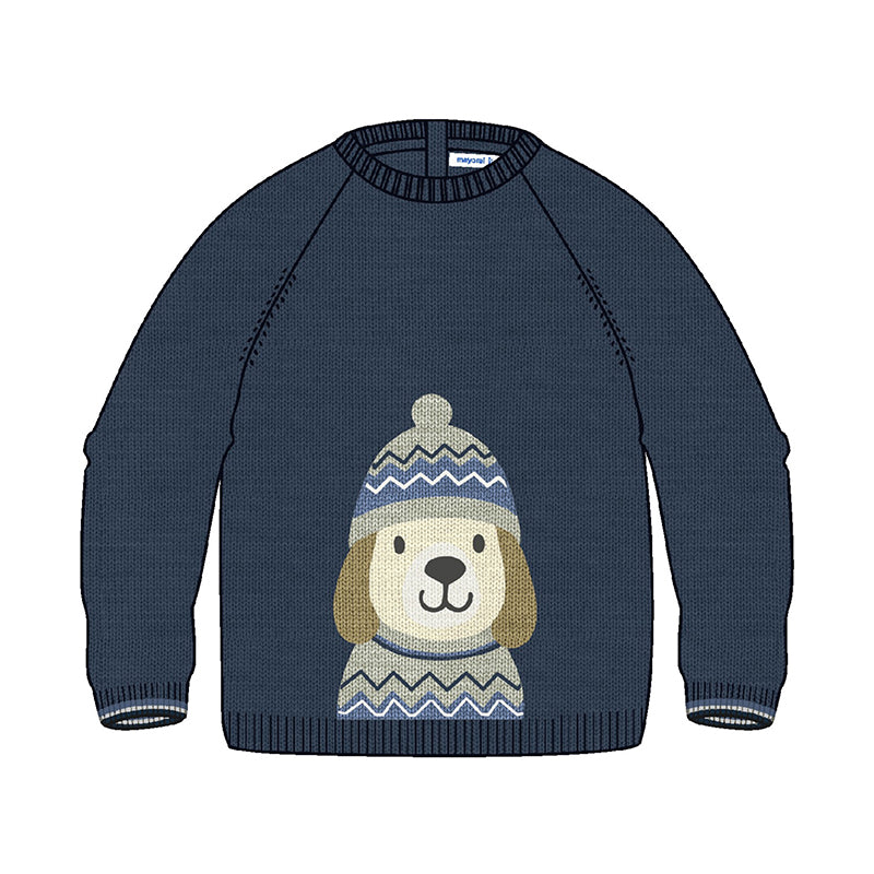 Winter Puppy Knit Sweater- Navy