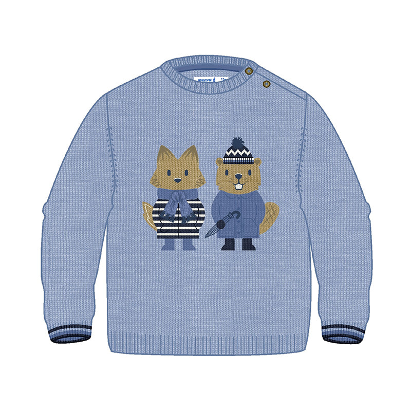 Winter Woodland Friends Sweater- Sky Blue
