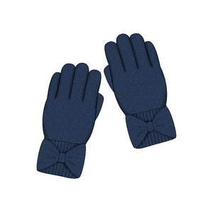 Knit Bow Gloves- Navy