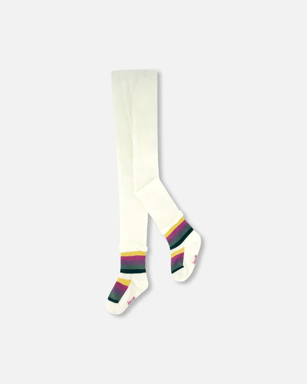 Ruffle Stripe Knit Tights - Off White