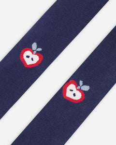 Apple Knit LS Dress & Navy Tights Set