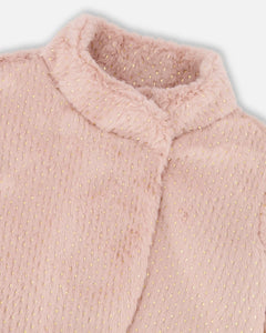 Top w/ Faux Fur Jacket, Skirt & Purse Set- Silver Pink