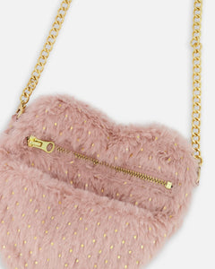 Top w/ Faux Fur Jacket, Skirt & Purse Set- Silver Pink