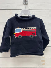 Load image into Gallery viewer, Fire Truck Roll Neck Sweater- Dark Navy
