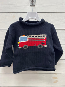 Fire Truck Roll Neck Sweater- Dark Navy