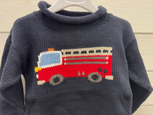 Load image into Gallery viewer, Fire Truck Roll Neck Sweater- Dark Navy
