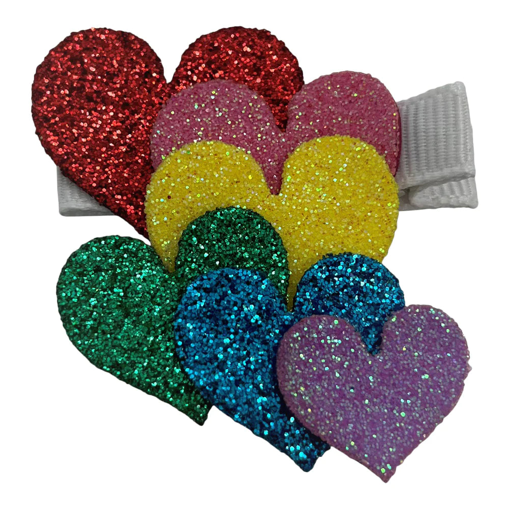 Rainbow Glitter Hearts Hair Clip